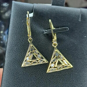 Natural Slice Polki Diamond Lever Back Earrings.